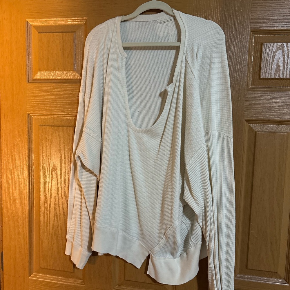 Free people off White Waffle Knit Long Sleeve Top